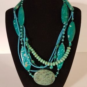 Vintage Faux Turquoise1980s Hand-Beaded Necklace